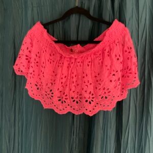 Only worn once Free People Vibrant Pink Eyelet Top